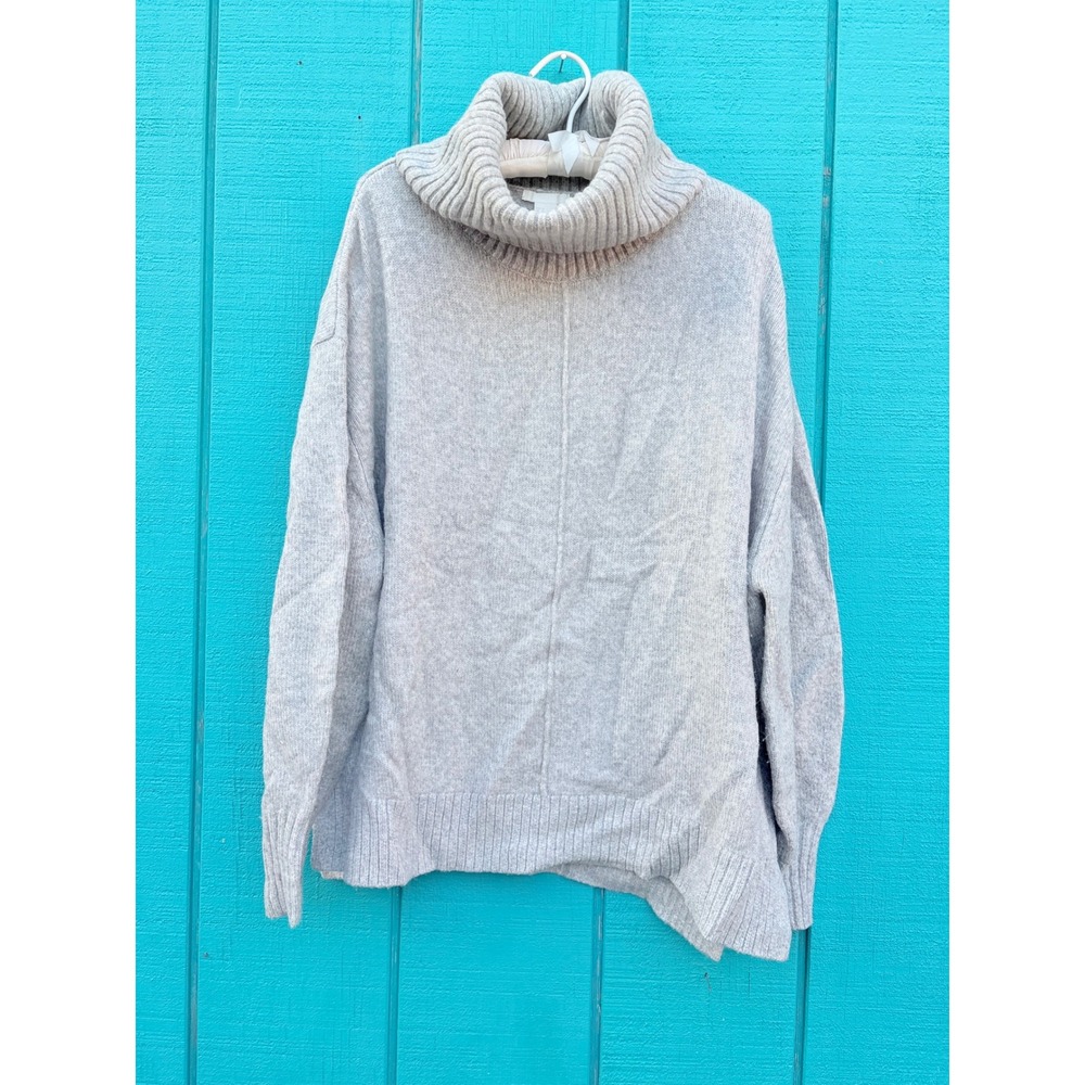 H&M Womens Heather Grey‎ Oversized Turtleneck Knit Sweater Size M Seam Detail